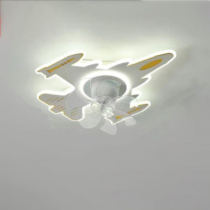 Moderne Art-Deco-Flugzeugform Acryl Eisen LED Deckenventilatorlampe für Schlafzimmer 