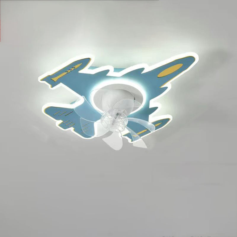Moderne Art-Deco-Flugzeugform Acryl Eisen LED Deckenventilatorlampe für Schlafzimmer 
