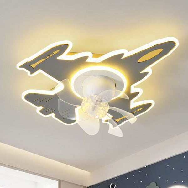 Moderne Art-Deco-Flugzeugform Acryl Eisen LED Deckenventilatorlampe für Schlafzimmer 