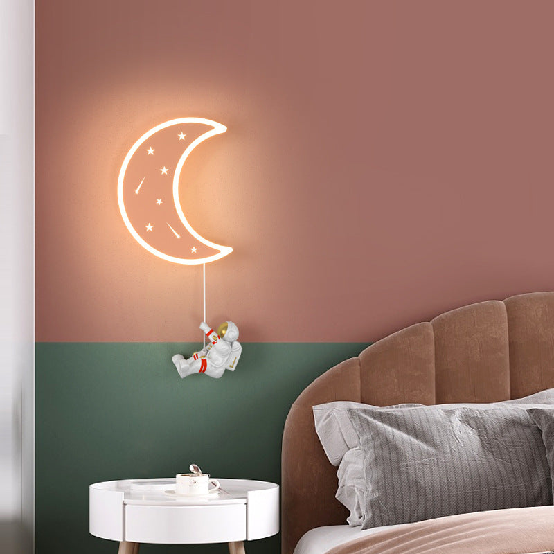 Lampe applique murale LED en résine acrylique avec matériel astronaute étoile croissant de lune Art Déco moderne pour salon 