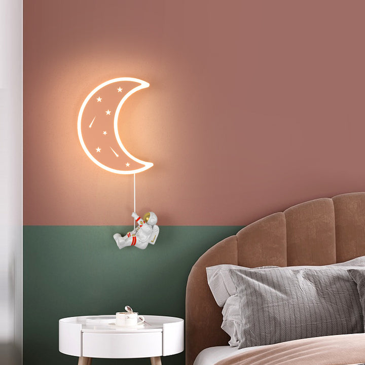 Lampe applique murale LED en résine acrylique avec matériel astronaute étoile croissant de lune Art Déco moderne pour salon 