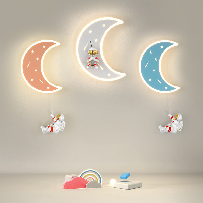 Lampe applique murale LED en résine acrylique avec matériel astronaute étoile croissant de lune Art Déco moderne pour salon 