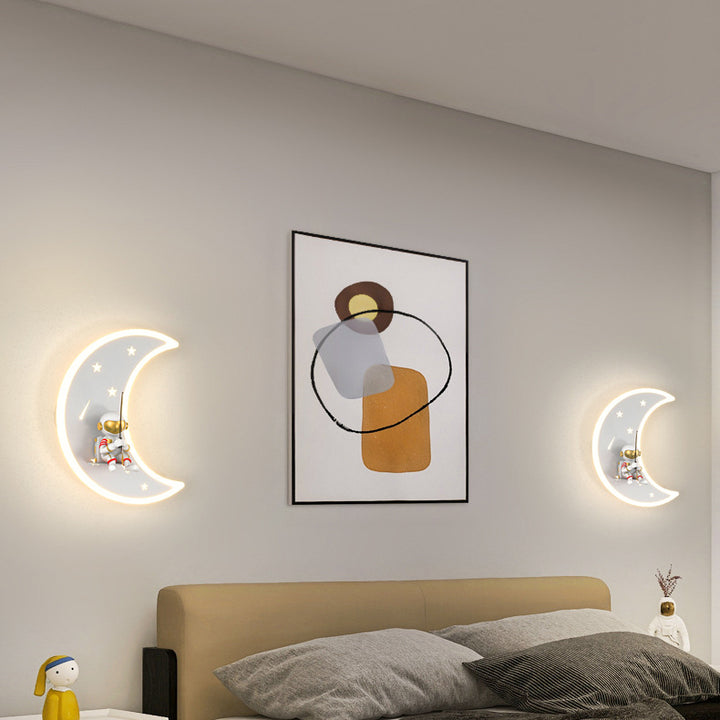 Lampe applique murale LED en résine acrylique avec matériel astronaute étoile croissant de lune Art Déco moderne pour salon 