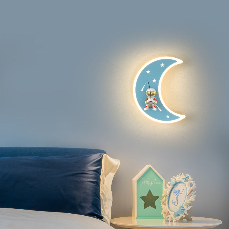 Lampe applique murale LED en résine acrylique avec matériel astronaute étoile croissant de lune Art Déco moderne pour salon 