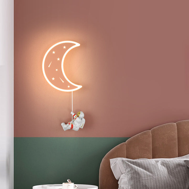 Lampe applique murale LED en résine acrylique avec matériel astronaute étoile croissant de lune Art Déco moderne pour salon 