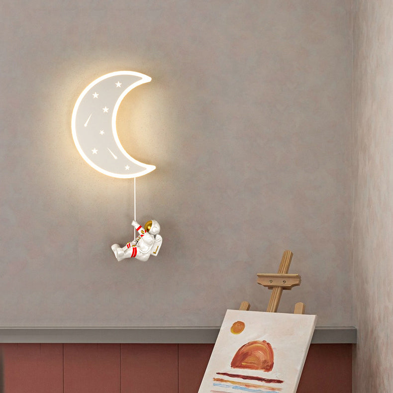 Lampe applique murale LED en résine acrylique avec matériel astronaute étoile croissant de lune Art Déco moderne pour salon 