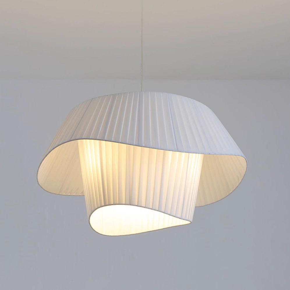 Lustre en fer à 3 lumières avec tissu à vagues rondes en crème traditionnelle française pour salon 