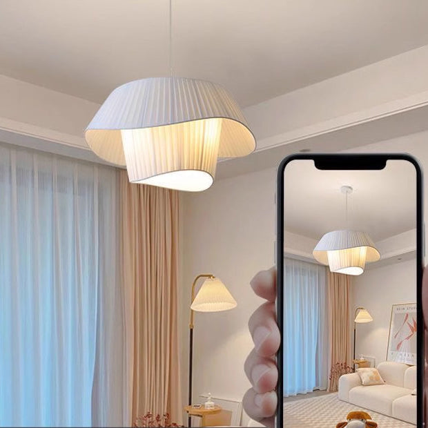Lustre en fer à 3 lumières avec tissu à vagues rondes en crème traditionnelle française pour salon 