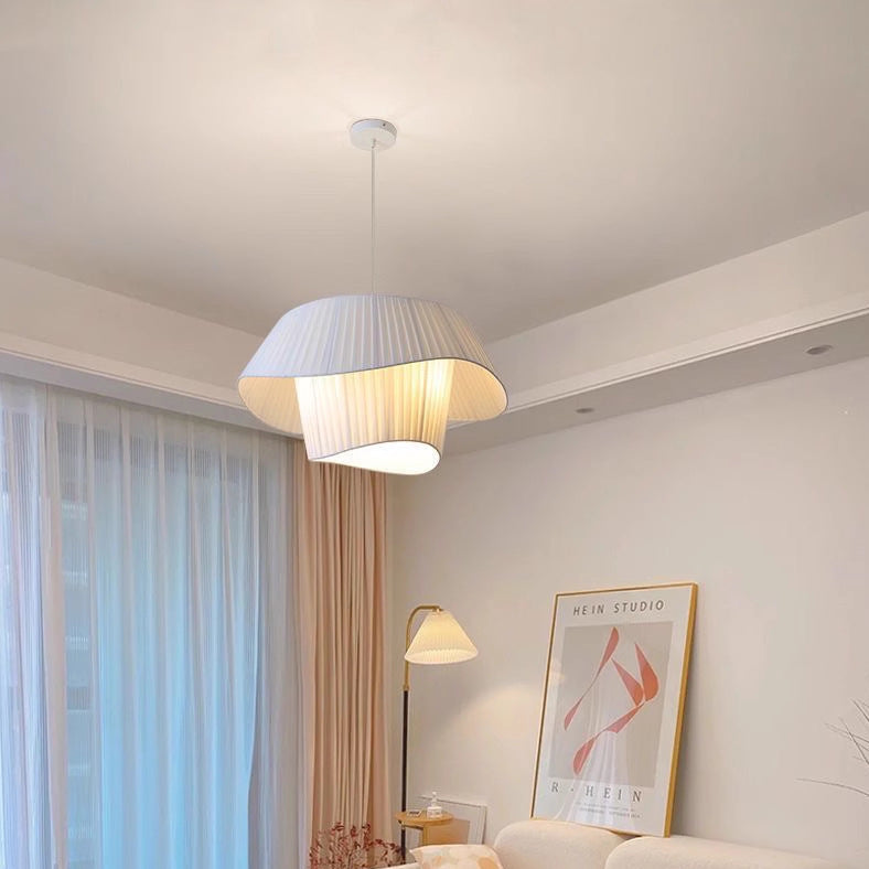 Lustre en fer à 3 lumières avec tissu à vagues rondes en crème traditionnelle française pour salon 