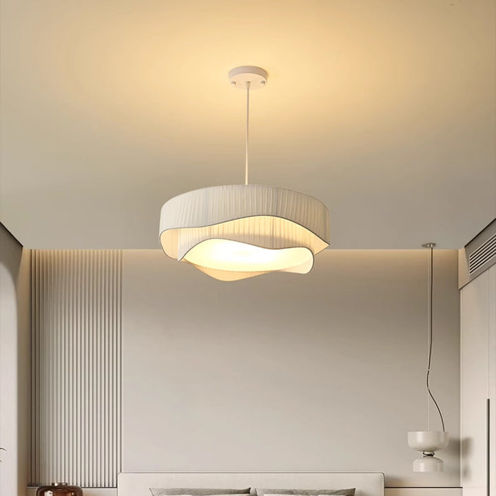 Lustre Contemporain Scandinave Rond à Volants Cône Tissu Acrylique Fer 4/5 Lumières Pour Salon 