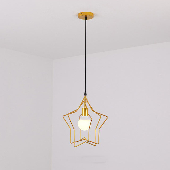 Contemporary Industrial Pentagram Round Hollowed Out Iron 1-Light Pendant Light For Living Room