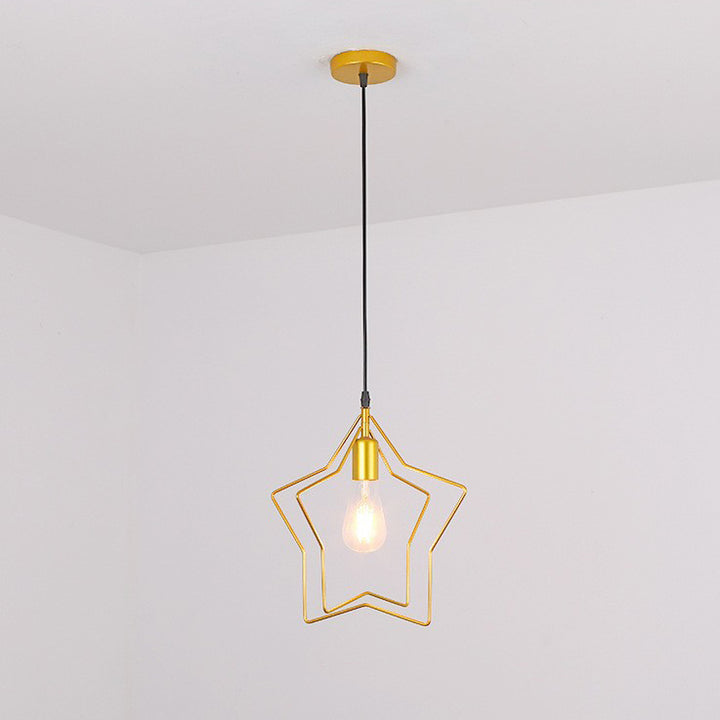 Contemporary Industrial Pentagram Round Hollowed Out Iron 1-Light Pendant Light For Living Room