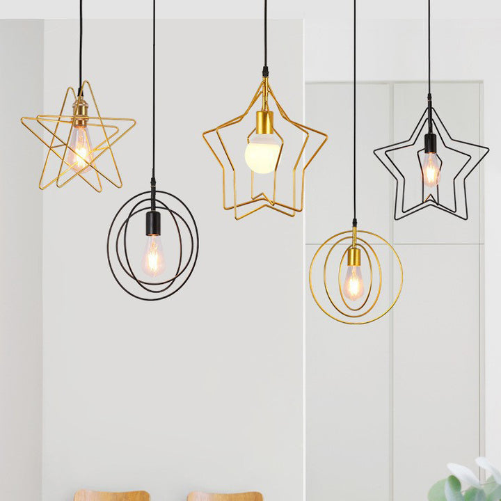 Contemporary Industrial Pentagram Round Hollowed Out Iron 1-Light Pendant Light For Living Room