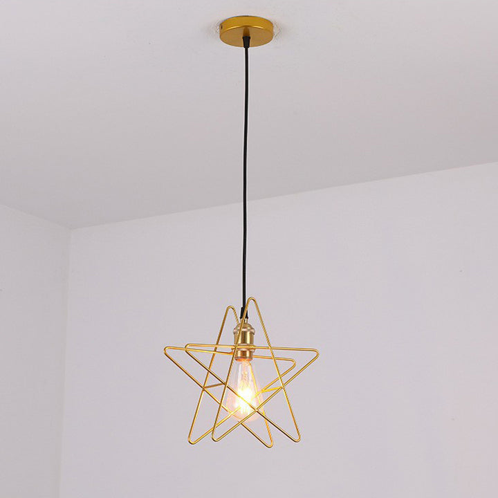 Contemporary Industrial Pentagram Round Hollowed Out Iron 1-Light Pendant Light For Living Room