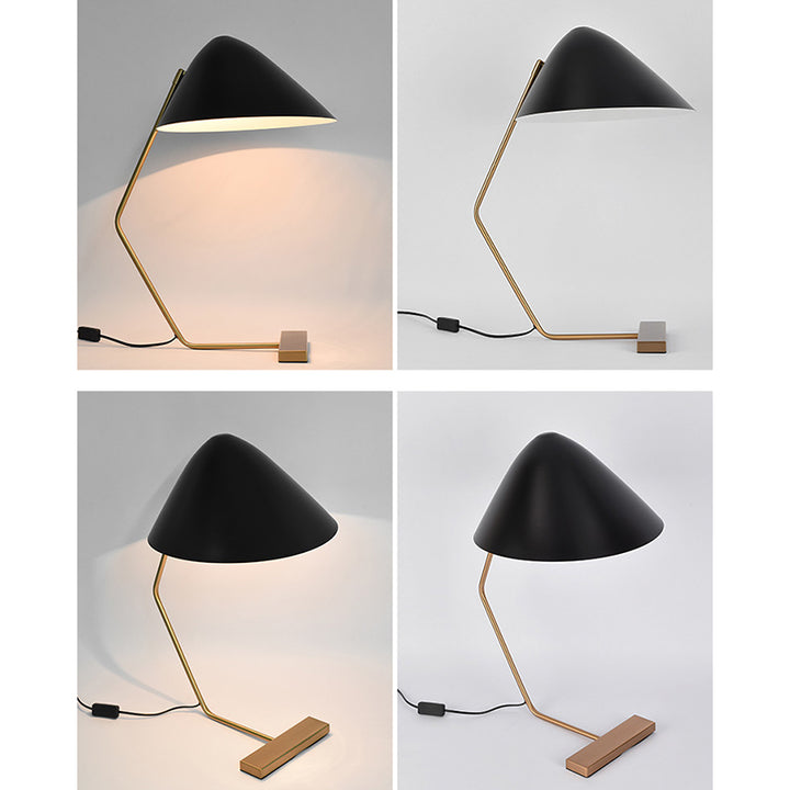 Zeitgenössische kreative konische rechteckige gebogene Eisen-Messing 1-Licht Tischlampe für das Schlafzimmer 