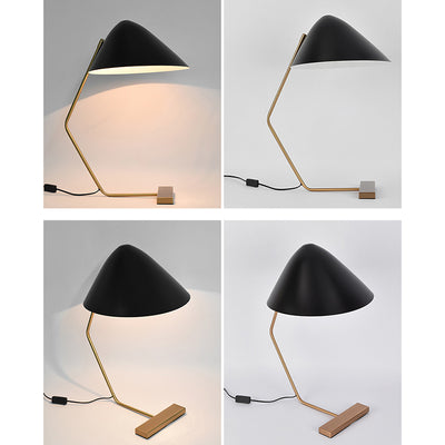 Zeitgenössische kreative konische rechteckige gebogene Eisen-Messing 1-Licht Tischlampe für das Schlafzimmer 