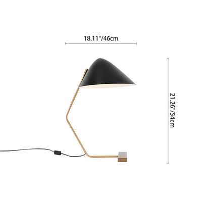 Zeitgenössische kreative konische rechteckige gebogene Eisen-Messing 1-Licht Tischlampe für das Schlafzimmer 