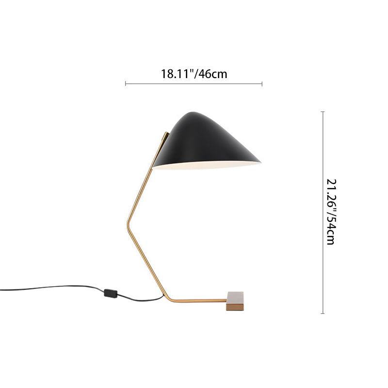 Zeitgenössische kreative konische rechteckige gebogene Eisen-Messing 1-Licht Tischlampe für das Schlafzimmer 