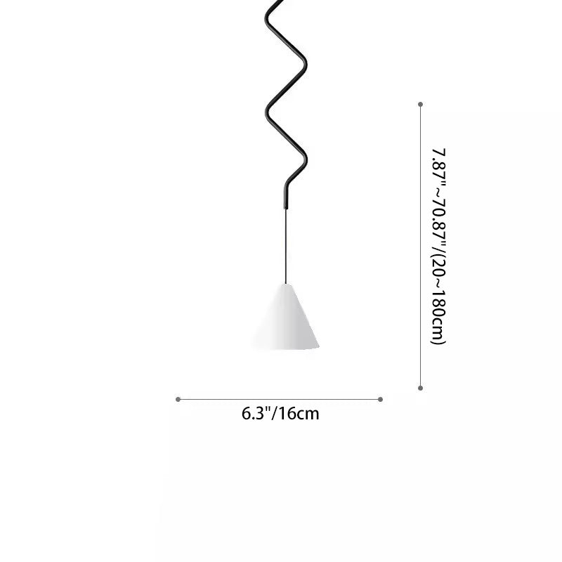 Zeitgenössische skandinavische wellenförmige Linie konische Eisen-Aluminium 1-Licht Pendelleuchte für Wohnzimmer 