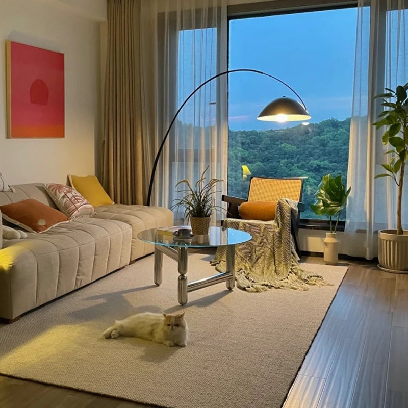 Lampe de sol contemporaine scandinave en métal de fer incurvé semi-circulaire avec un abat-jour en marbre pour salon 