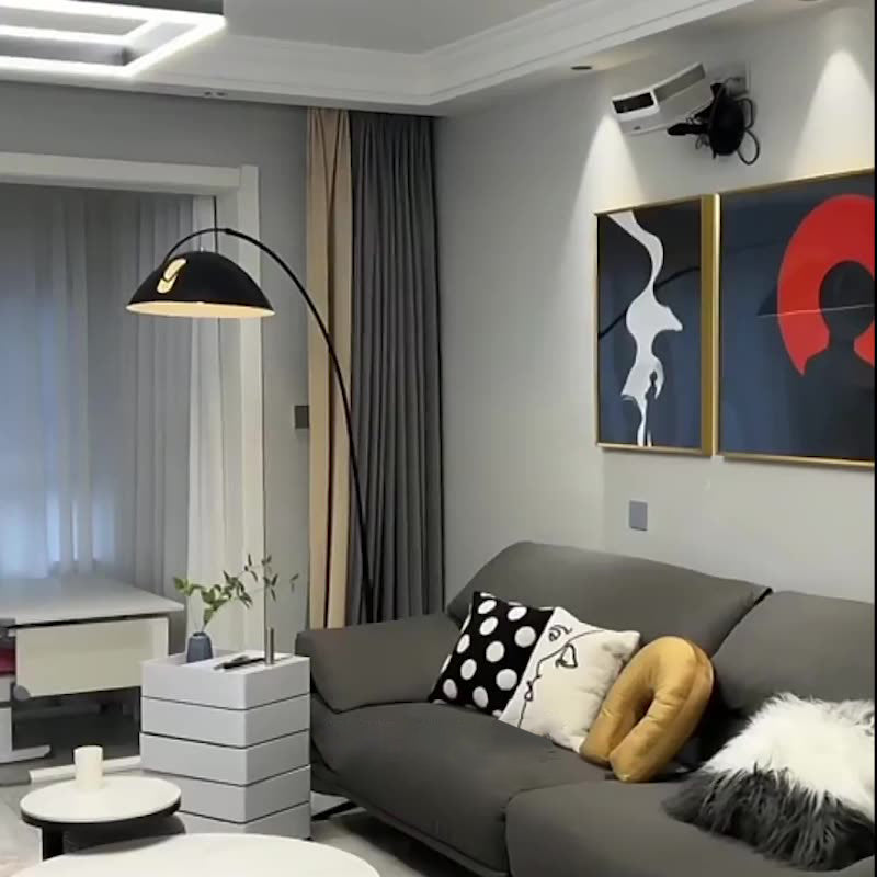 Lampe de sol contemporaine scandinave en métal de fer incurvé semi-circulaire avec un abat-jour en marbre pour salon 