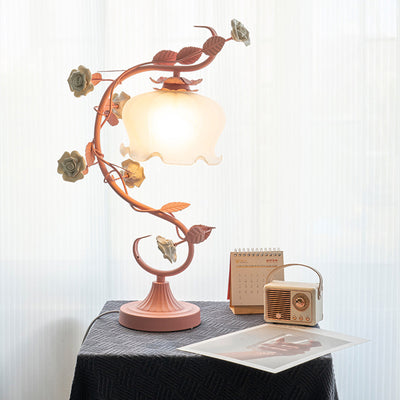 Moderne Art Deco Rose Blume Acryl Eisen 1-Licht Tischlampe für Schlafzimmer 