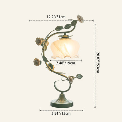 Moderne Art Deco Rose Blume Acryl Eisen 1-Licht Tischlampe für Schlafzimmer 