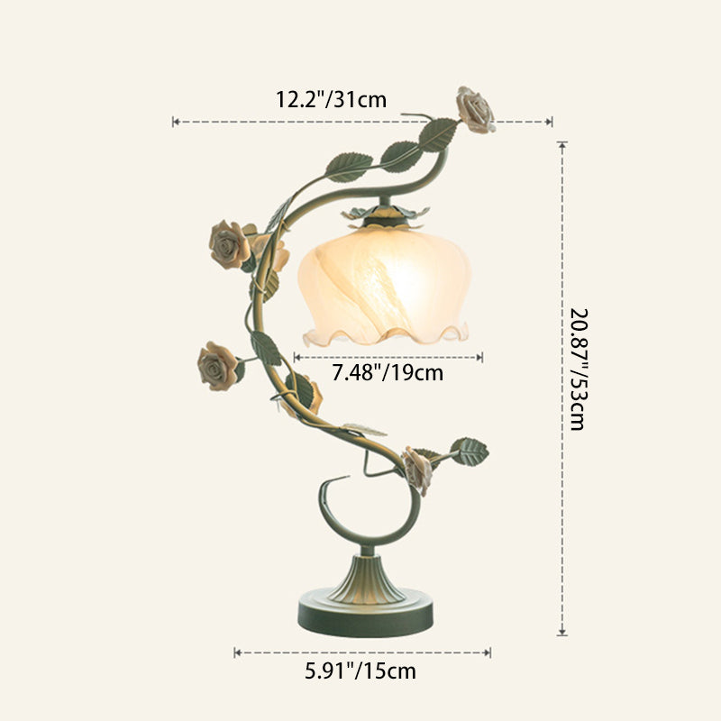 Moderne Art Deco Rose Blume Acryl Eisen 1-Licht Tischlampe für Schlafzimmer 
