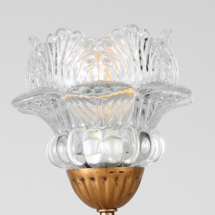 Traditional French Floral Leaf Round Glass Iron 1-Light Table Lamp For Bedroom