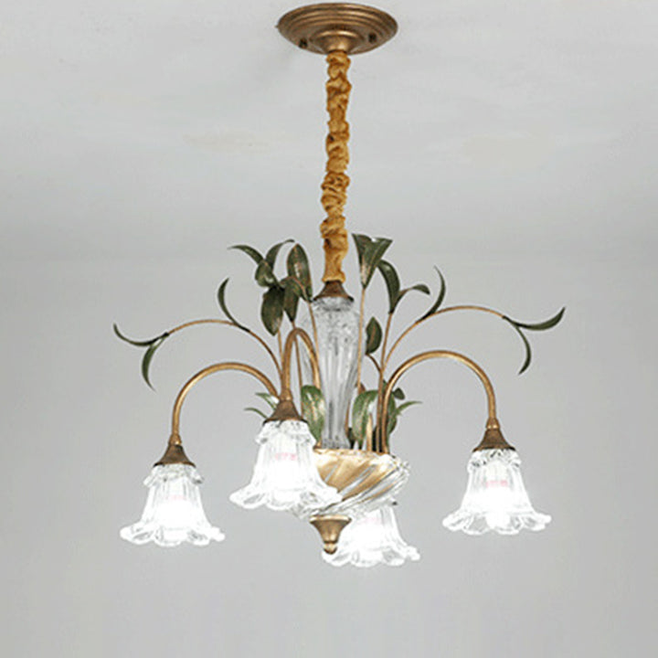 Traditional Vintage Floral Rustic Leaf Round Branch Glass Iron 4/6/8/10 Light Chandelier For Living Room