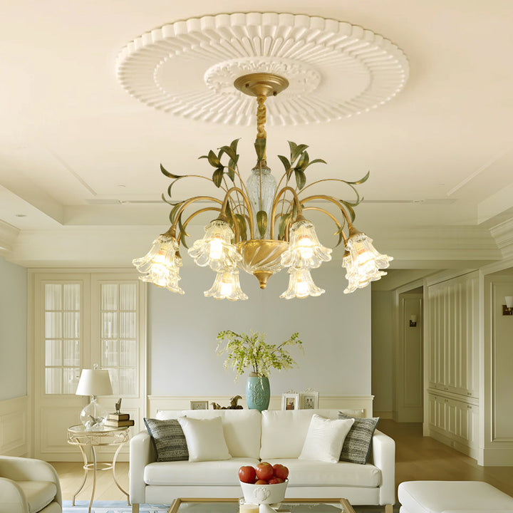 Traditional Vintage Floral Rustic Leaf Round Branch Glass Iron 4/6/8/10 Light Chandelier For Living Room