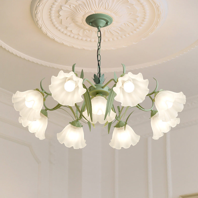 Traditionelle französische Glockenblume Zweig Blatt Glas Eisen 7/9 Licht Kronleuchter für Wohnzimmer 