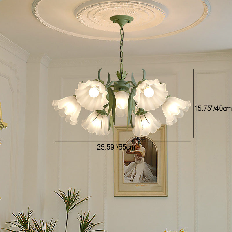Traditionelle französische Glockenblume Zweig Blatt Glas Eisen 7/9 Licht Kronleuchter für Wohnzimmer 