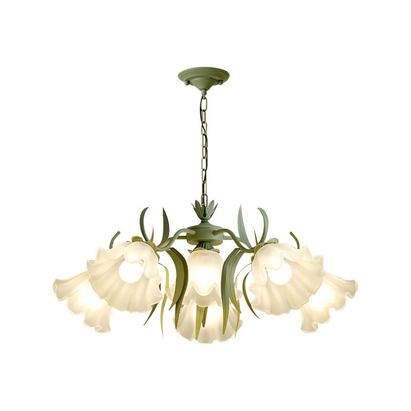 Traditionelle französische Glockenblume Zweig Blatt Glas Eisen 7/9 Licht Kronleuchter für Wohnzimmer 
