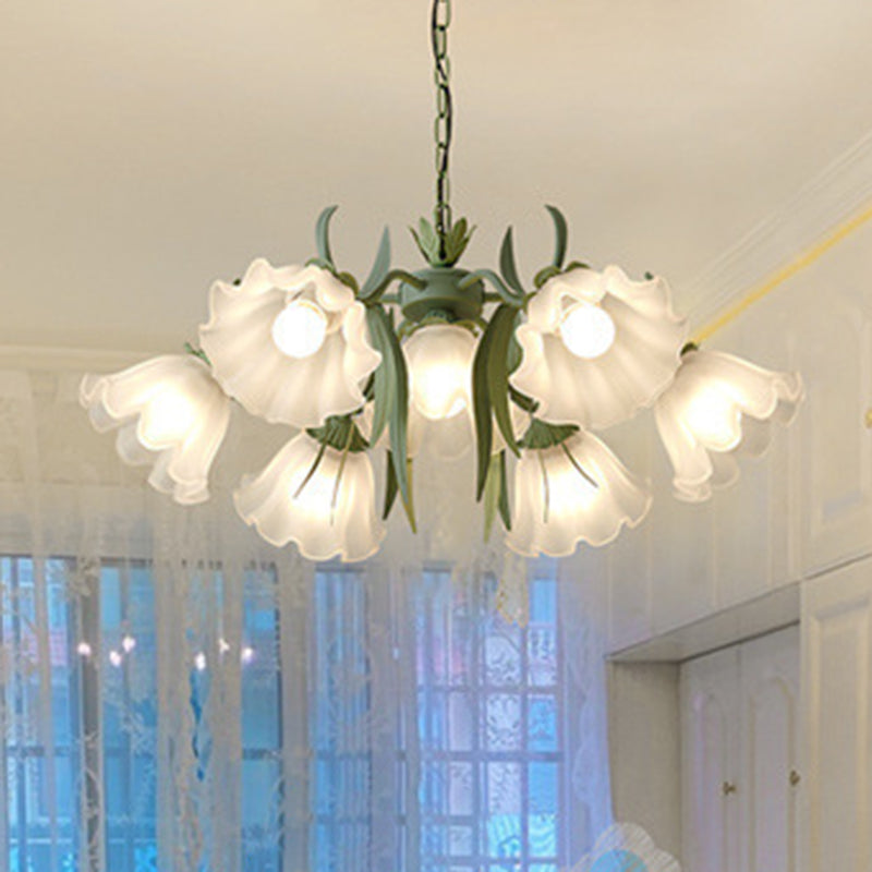 Traditionelle französische Glockenblume Zweig Blatt Glas Eisen 7/9 Licht Kronleuchter für Wohnzimmer 