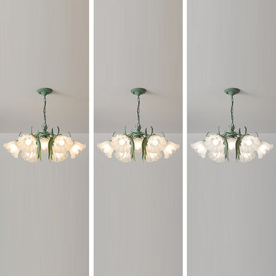 Traditionelle französische Glockenblume Zweig Blatt Glas Eisen 7/9 Licht Kronleuchter für Wohnzimmer 