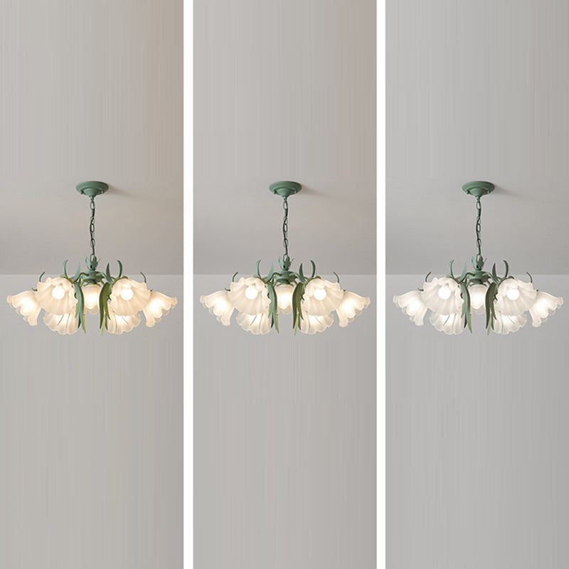 Traditionelle französische Glockenblume Zweig Blatt Glas Eisen 7/9 Licht Kronleuchter für Wohnzimmer 
