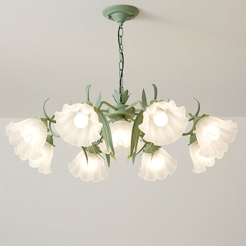 Traditionelle französische Glockenblume Zweig Blatt Glas Eisen 7/9 Licht Kronleuchter für Wohnzimmer 