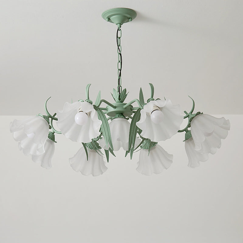 Traditionelle französische Glockenblume Zweig Blatt Glas Eisen 7/9 Licht Kronleuchter für Wohnzimmer 