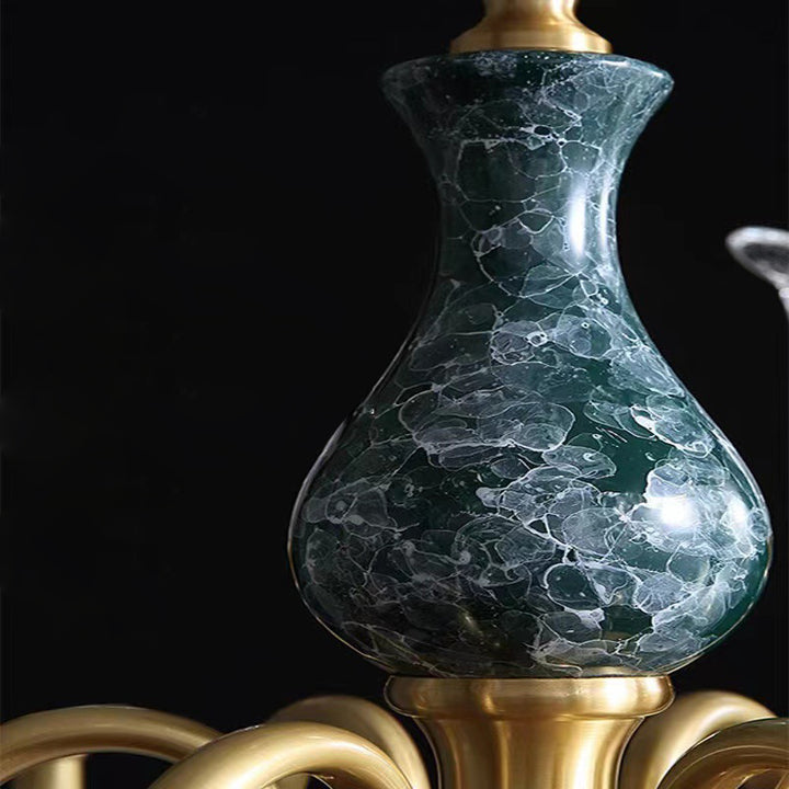 Traditional Vintage Branch Flower Round Glass Brass Ceramic 3/6/8 Light Chandelier For Living Room