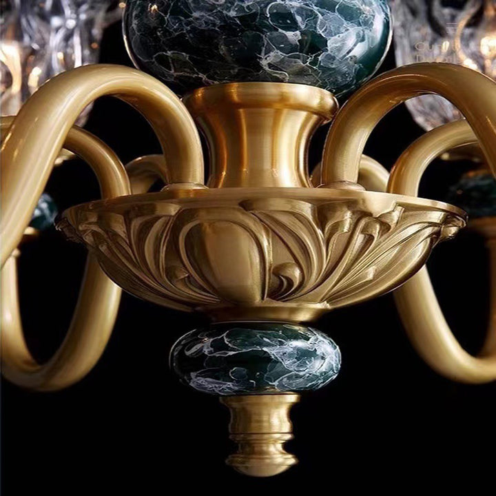 Traditional Vintage Branch Flower Round Glass Brass Ceramic 3/6/8 Light Chandelier For Living Room