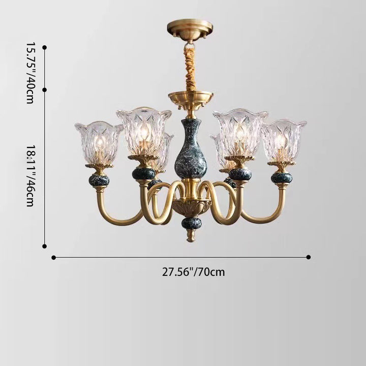 Traditional Vintage Branch Flower Round Glass Brass Ceramic 3/6/8 Light Chandelier For Living Room