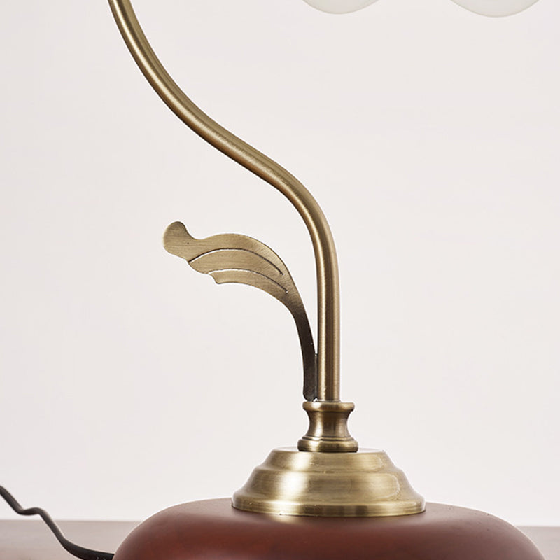 Lampe de Table 1 Lumière en Verre Rond Courbé Traditionnel Chinois avec Fleur de Lotus en Bois Massif pour Salon 