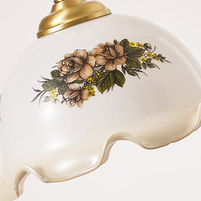 Lampe de Table 1 Lumière en Verre Rond Courbé Traditionnel Chinois avec Fleur de Lotus en Bois Massif pour Salon 