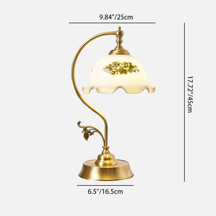 Lampe de table en laiton avec verre rond incurvé de lotus chinois traditionnel à 1 lumière pour salon 