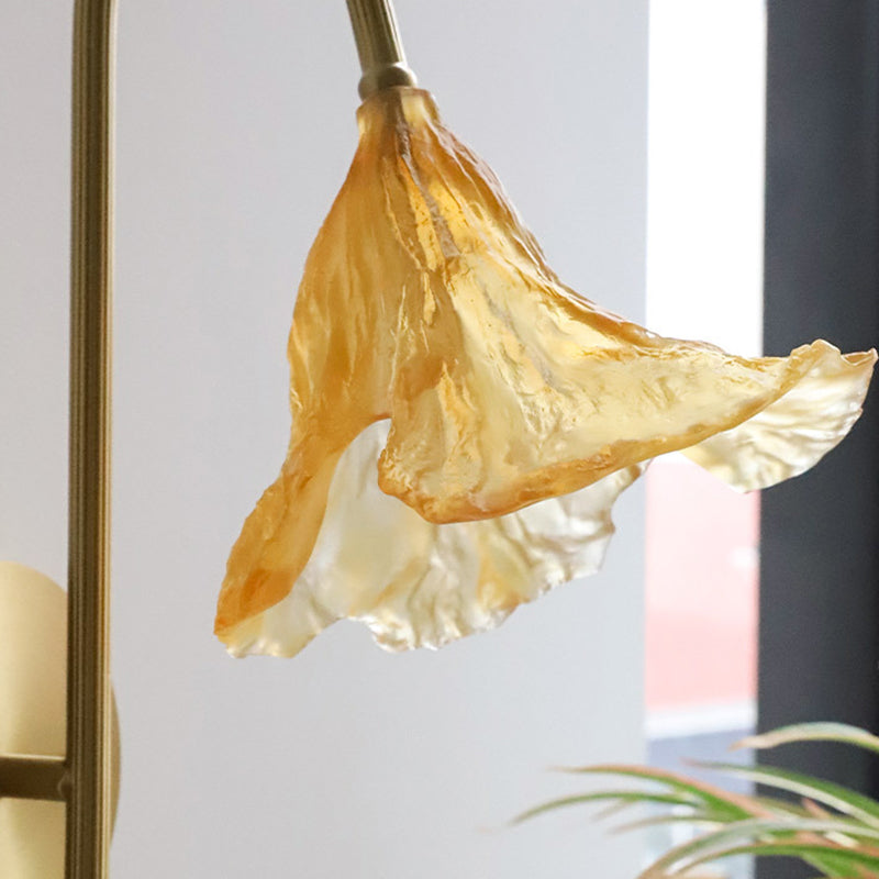 Traditionelle chinesische lang ausgestellte Blume glasierte Kupfer 1-Licht Wandleuchte für das Wohnzimmer 
