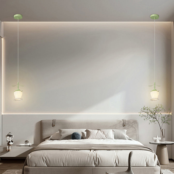 Modern Art Deco Round Flower Leaf Glass Iron 1-Light Pendant Light For Living Room