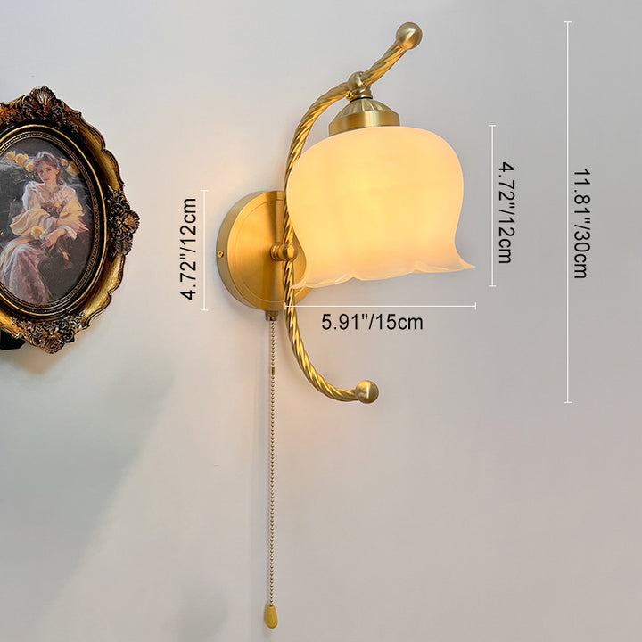 Lámpara Aplique de Pared de 1 Luz de Cobre con Cristal Curvo en Forma de Vaina Redonda Francesa Tradicional para Sala de Estar 