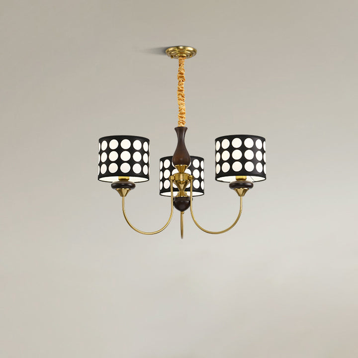 Traditional Vintage Round Cylinder Branch Fabric Ash Wood Hardware 3/6/8 Light Chandelier For Living Room