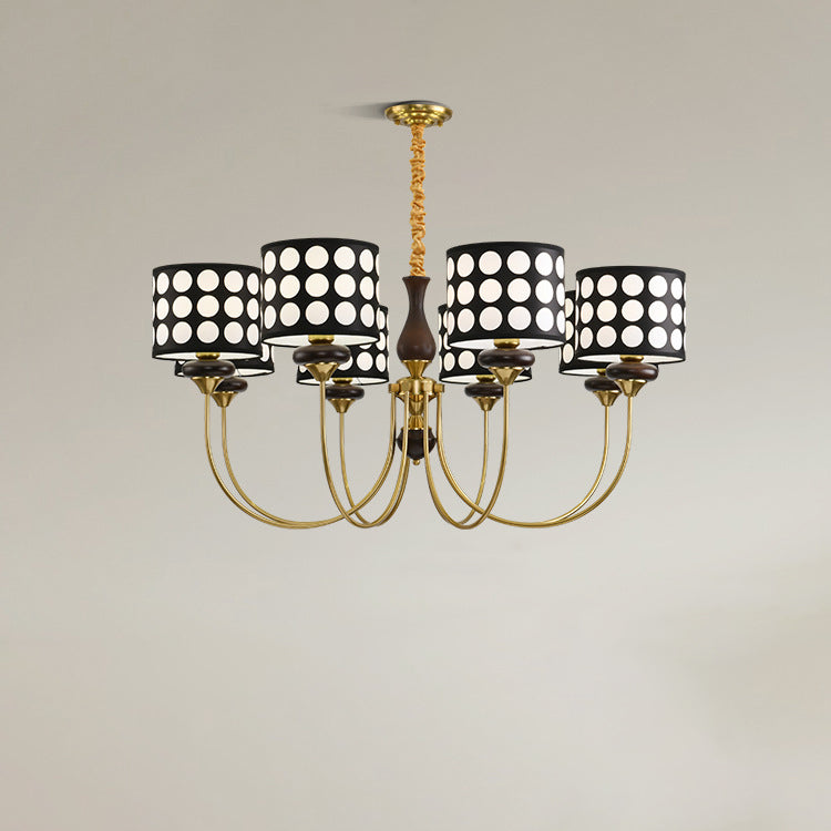 Traditional Vintage Round Cylinder Branch Fabric Ash Wood Hardware 3/6/8 Light Chandelier For Living Room